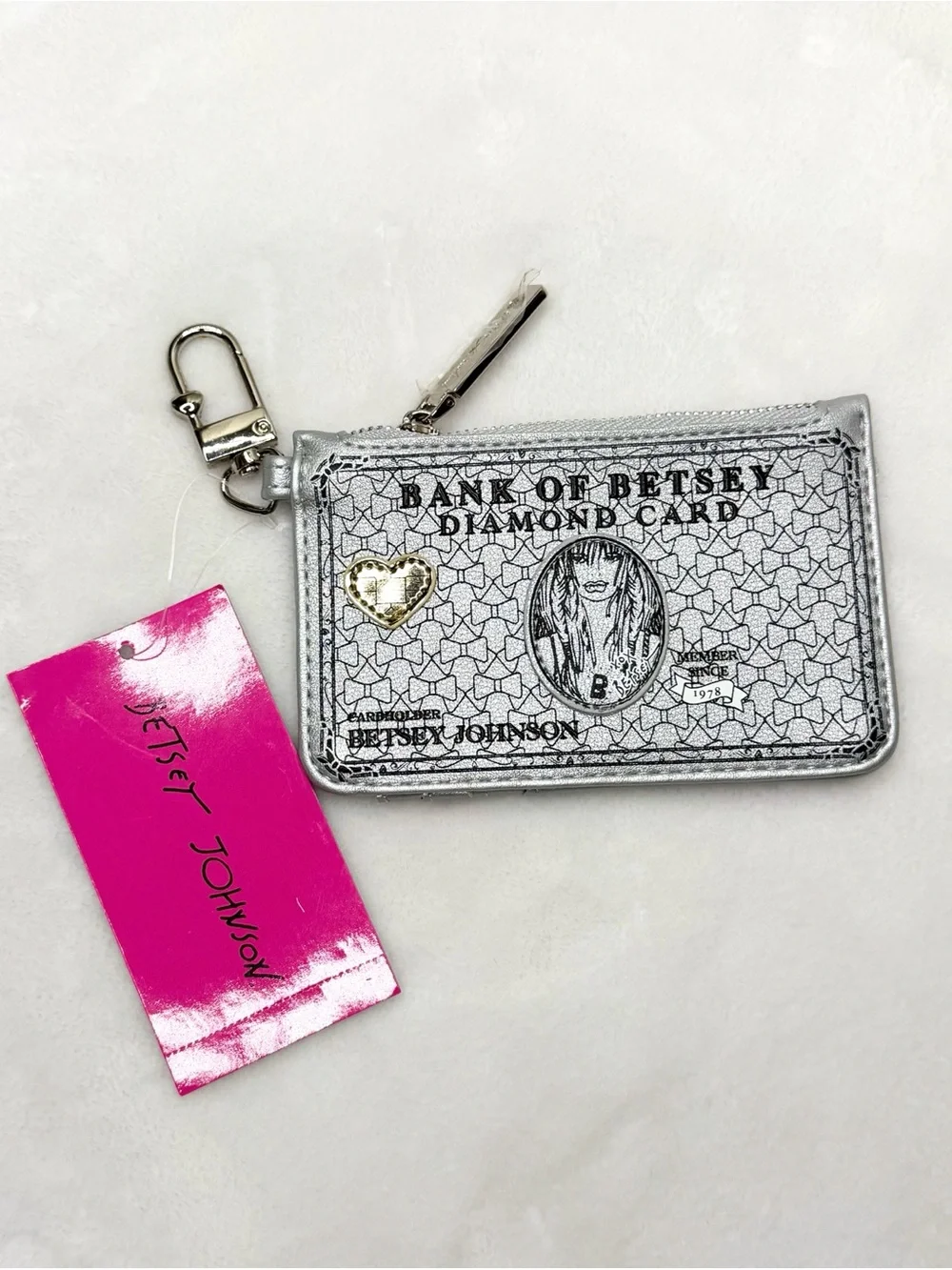 NWT Betsey Johnson Bank of Betsey Silver Diamond Card Wallet